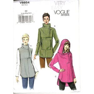 Very Easy Vogue V8854 Misses L to XXL Pullover Tunic Hoodie Uncut Sewing Pattern